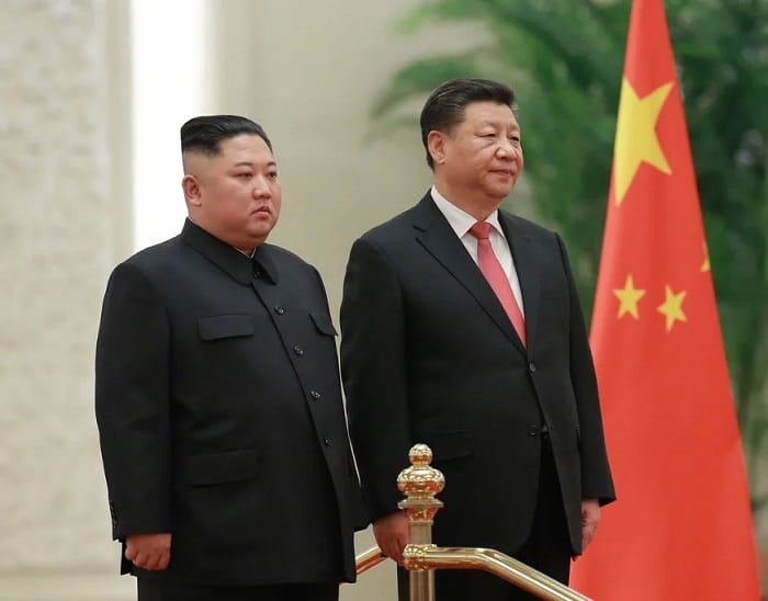 Kim Jong-un en compagnie de Xi Jinping à Pékin en janvier dernier. La photo a été prise à Pékin en janvier 2018