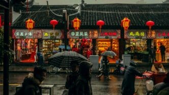 person carrying umbrellas